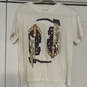 Queen of Sparkles - Black and Gold Fringe Boot Tshirt